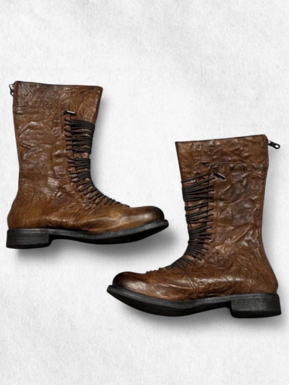 Made in Italy full Brown leather ankle boots with distressed - Picture 3 of 6